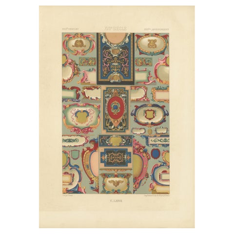 17th Century French Cartouches, Ornamental Baroque Frames, Plate LXXVII, 1869