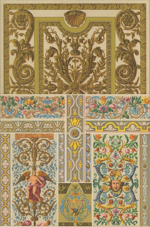 French Decorative Ornament, Baroque Panel Designs, Plate LXXVI, ca.1869, close-up 2