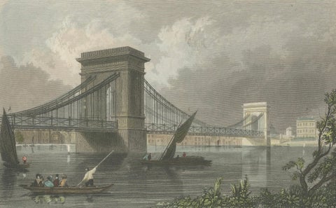 1828 Aquatint Vista of Hammersmith Bridge Over the Thames, close-up 4