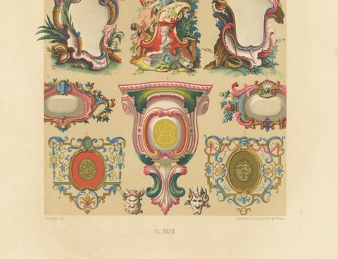 18th Century Rococo Cartouches and Decorative Frames, French Ornament, ca.1869, close-up 1
