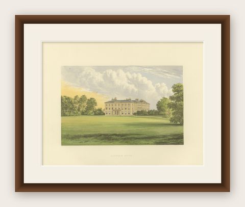 Farnham House Estate View, Georgian Manor Landscape Engraving, c1850, shown framed