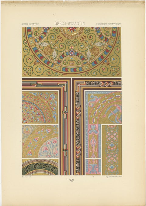 Pl. 39 Antique Print of Greek Motifs from Architecture by Racinet, circa 1890, view 3