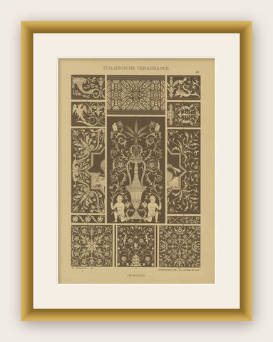 Italian Renaissance Inlay Work Designs from Ornamentenschatz, 1887, shown framed