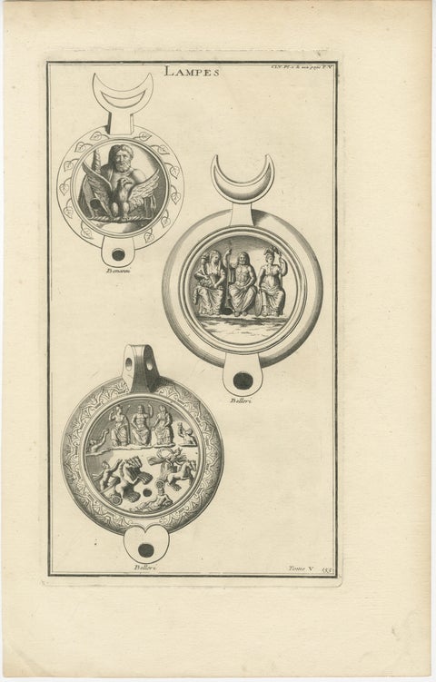 Original Classical Lamp Engravings: Montfaucon's Collection, Published in 1722, view 4