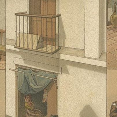 Antique Print of Spanish Scenes and Interior by Racinet, 'circa 1880', close-up 1