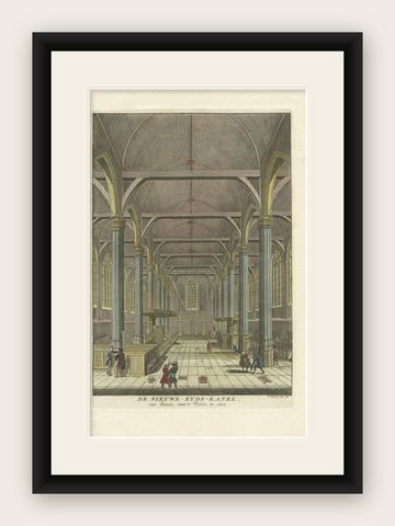 Antique Print of the Interior of the Nieuwezijds Kapel, The Netherland, 1765, shown framed