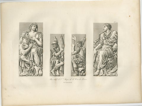 Antique Louvre Sculptures & Institut Ceiling Ornament Prints, Baltard 1803, view 2