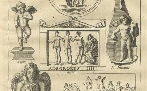 Classical Putti and Three Graces Engraving, Montfaucon Antiquité Expliquée 1721, close-up 3