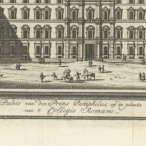 Antique Print of the Palace at Collegio Romano by M. de Bruyn, 1779, close-up 2