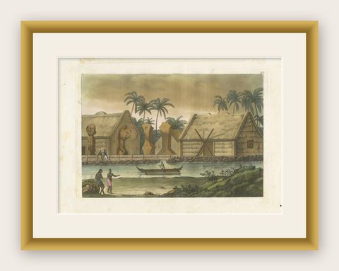 Antique Print of Tomb of Tamahamah, 1831, Oceania, Wall Art Decor, shown framed