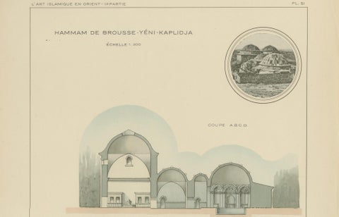 Pair of Ottoman Hammam Architectural Plans, Bursa Thermal Baths, Published 1924, close-up 2