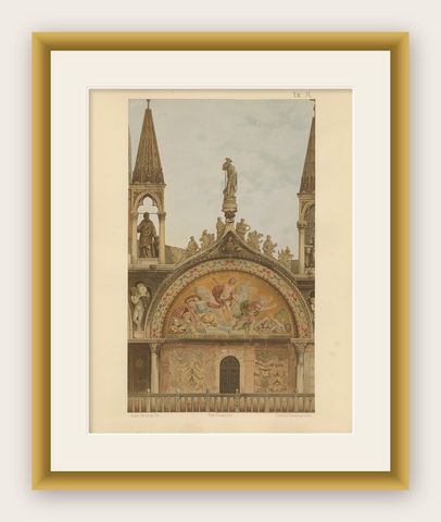 Pl. 15 Antique Print of the Portal of San Clemente of the Basilica of San Marco, shown framed
