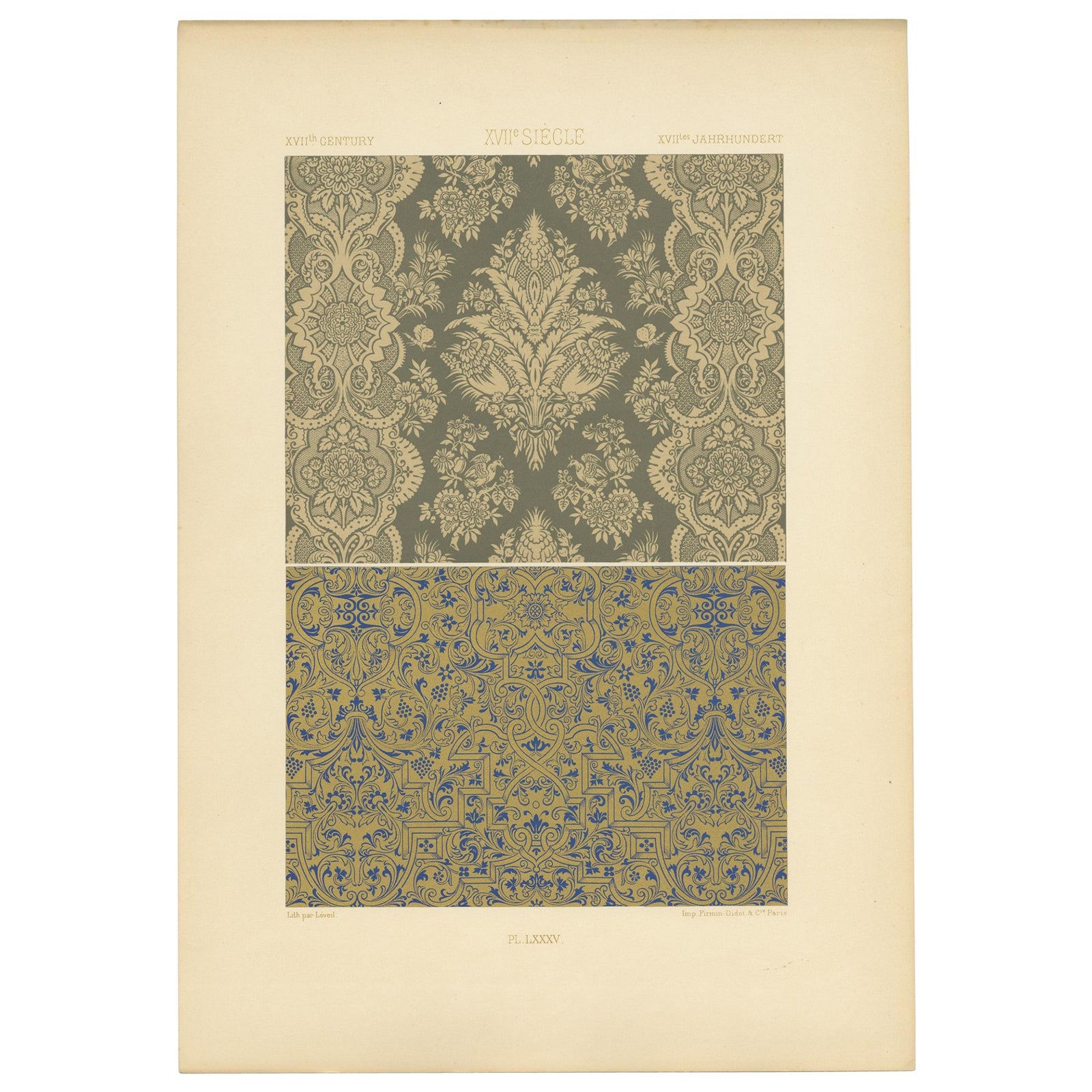 Pl. 85 Antique Print of XVIIth Century Ornaments by Racinet, circa 1890