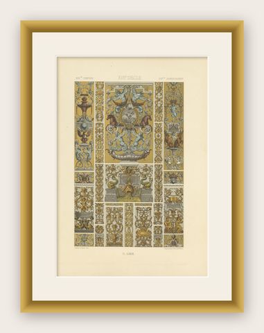 Pl. 79 Antique Print of XVIIth Century Ornaments by Racinet, circa 1890, shown framed