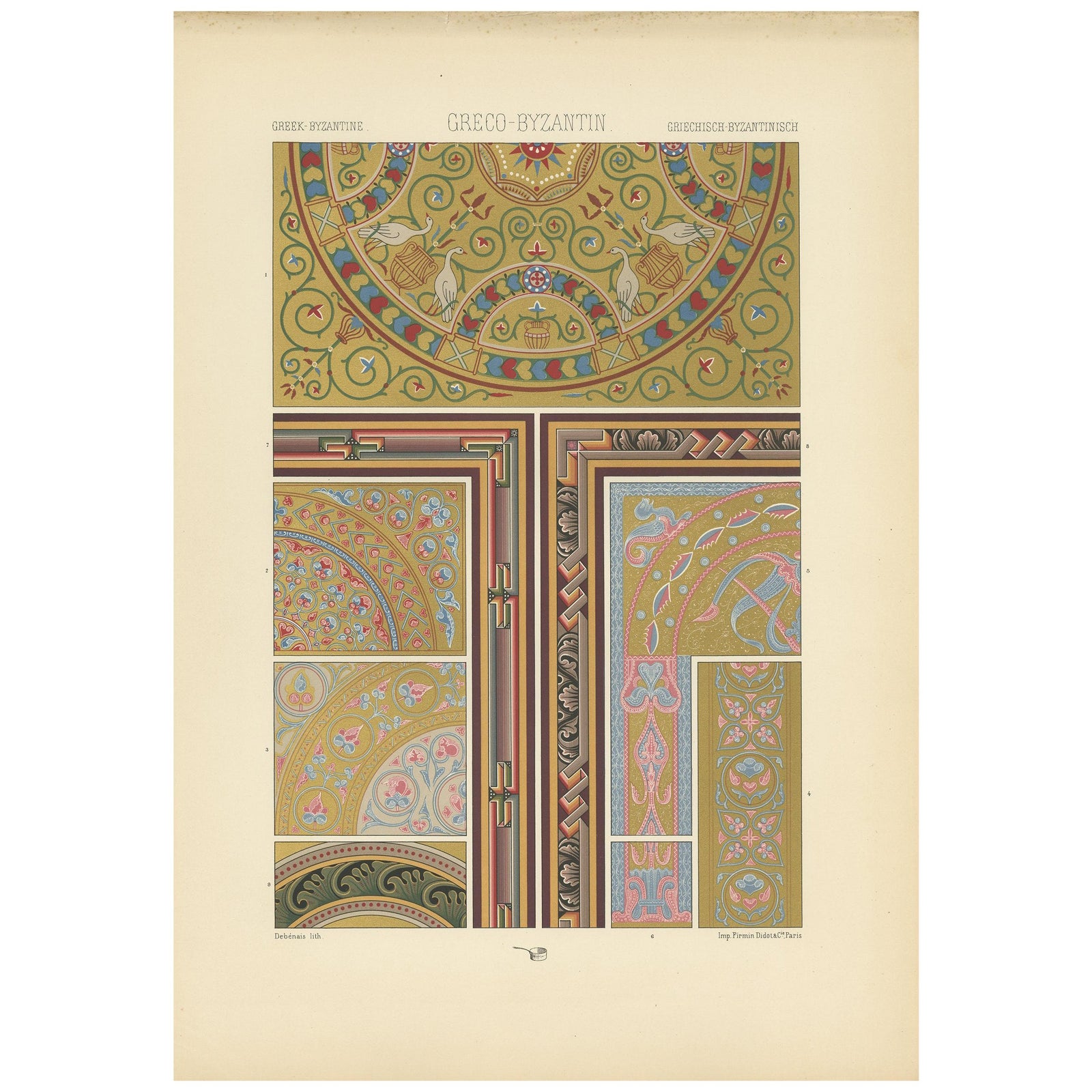 Pl. 39 Antique Print of Greek Motifs from Architecture by Racinet, circa 1890