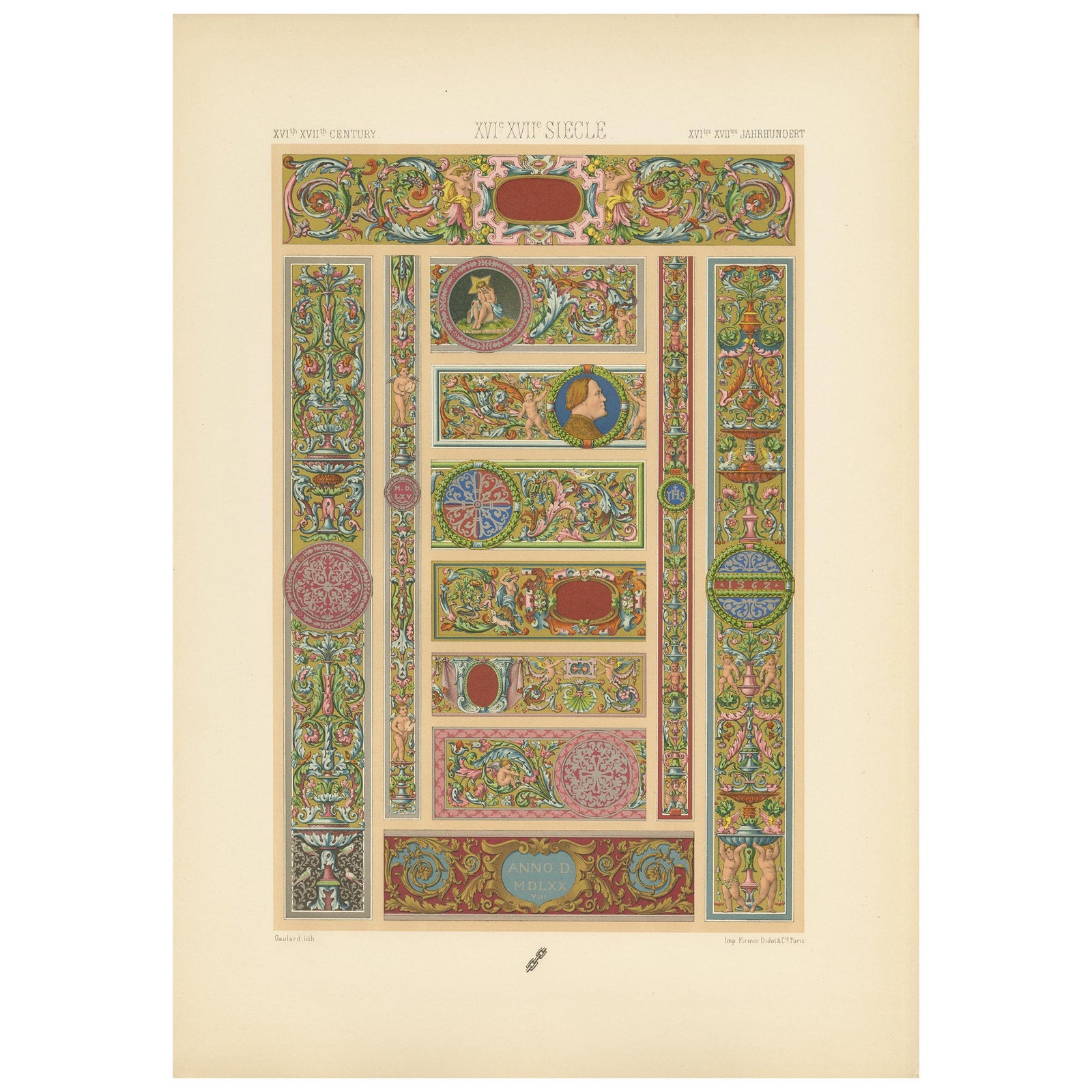 Pl. 97 Antique Print of 16th Century Italian Decorations by Racinet, circa 1890