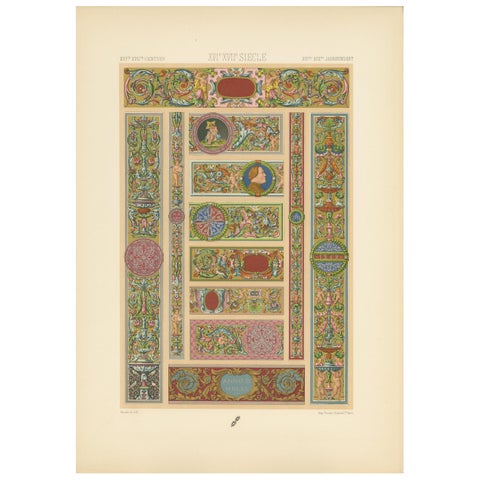 Pl. 97 Antique Print of 16th Century Italian Decorations by Racinet, circa 1890
