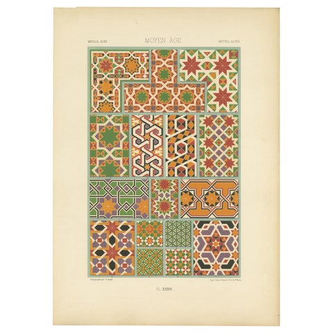 Pl. 36 Antique Print of Middles Ages Ornaments by Racinet (c.1890)