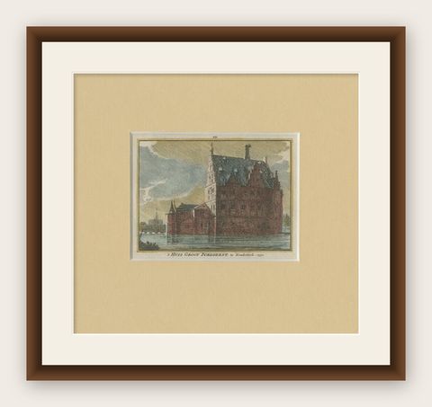 Antique Print of Groot Poelgeest Castle 'front' in The Netherlands, circa 1750, shown framed