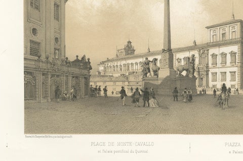 Piazza del Quirinale, Rome, Antique Architectural Square Print, 1869, close-up 4