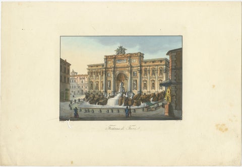 Trevi Fountain Rome, Antique Hand-Coloured Italian View by Gigli (c.1850), view 3