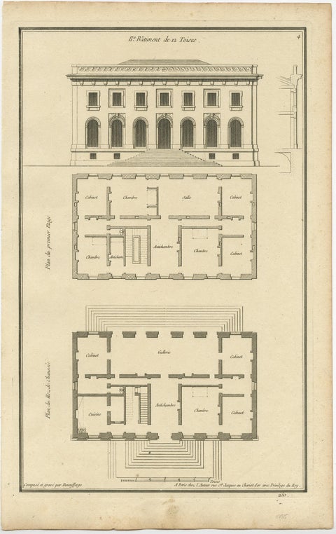 Set of Four Antique Archicture Prints of Various Building Plans and Facades, view 5