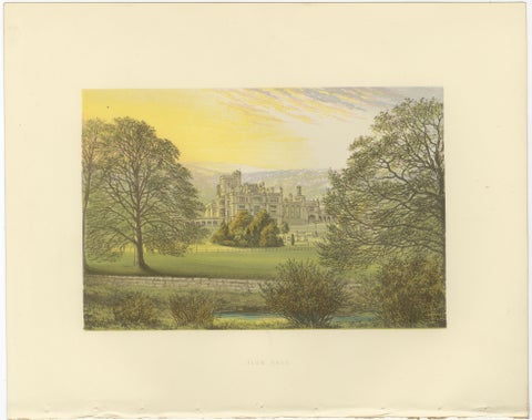 Ilam Hall Gothic Revival Estate View, English Country House Engraving, c.1850, view 2