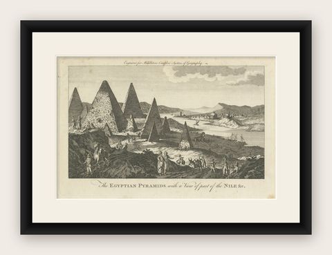 Egyptian Pyramids and the Nile, Antique Geography Engraving, c.1778, shown framed