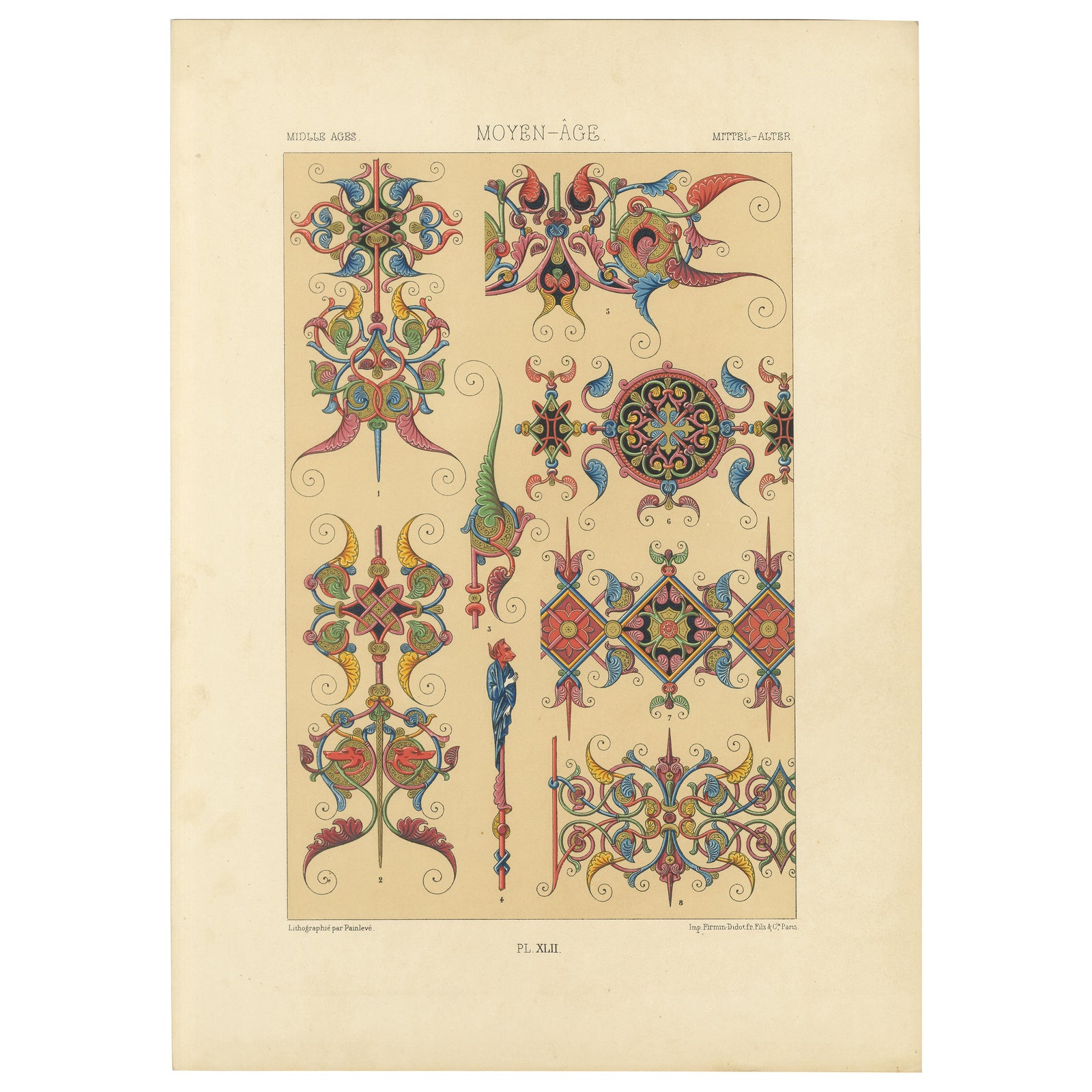 Gothic Illumination-Inspired Ornament, Middle Ages Decorative Designs, c.1869