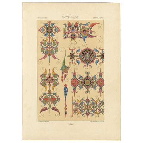 Gothic Illumination-Inspired Ornament, Middle Ages Decorative Designs, c.1869