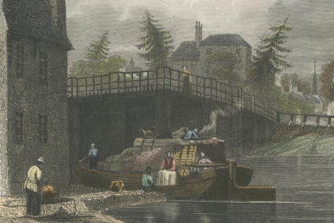 Antique engraving of Datchet Bridge on the Thames, Tombleson, c.1832 to 1834, close-up 5