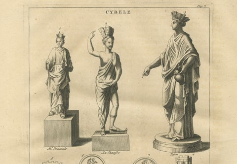 Cybele, Magna Mater, Classical Goddess Statues and Medals, Montfaucon, 1721, close-up 4