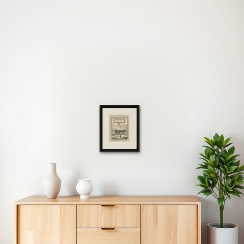 Antique Print of a Winter House in Greenland, 1768, shown framed on a wall, true to size