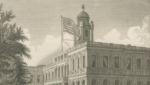 New York City Hall, Antique Architectural Engraving of Manhattan, c.1850, close-up 5