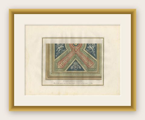 Antique Architecture Print of Ornaments ‘Tav. IX’ by Albertolli, shown framed