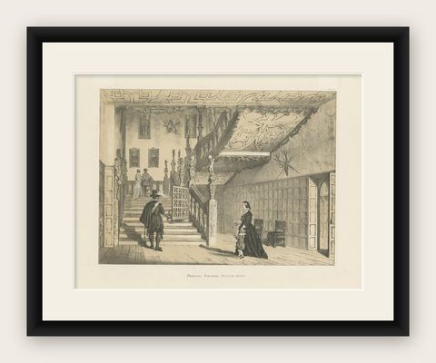 Antique Print of the Staircase at Hatfield House by Nash, circa 1870, shown framed