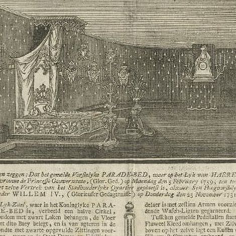 Antique Print of the Parade Hall and Bed of Anna Van Hannover, 1759, close-up 1