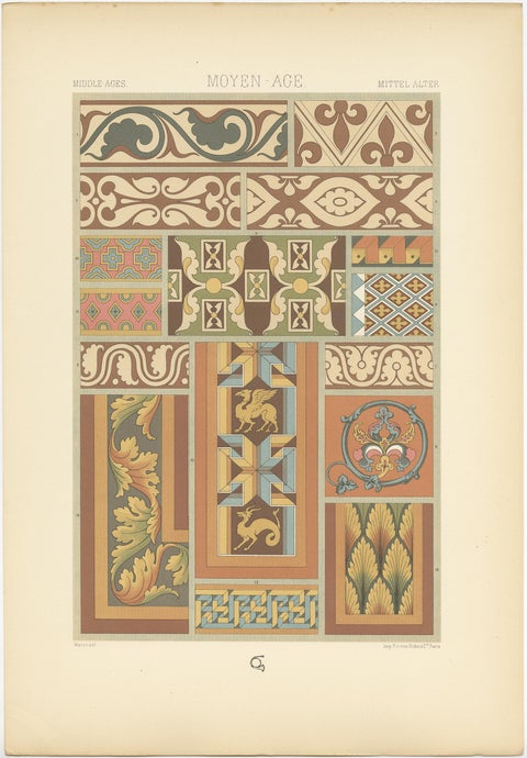 Pl. 49 Antique Print of Middle Ages Mural Motifs Buildings by Racinet circa 1890, view 2