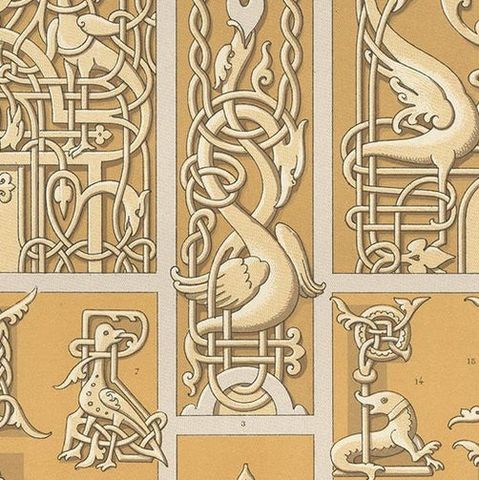Pl. 65 Antique Print of Russian Ornaments from 14th Century by Racinet, close-up 1