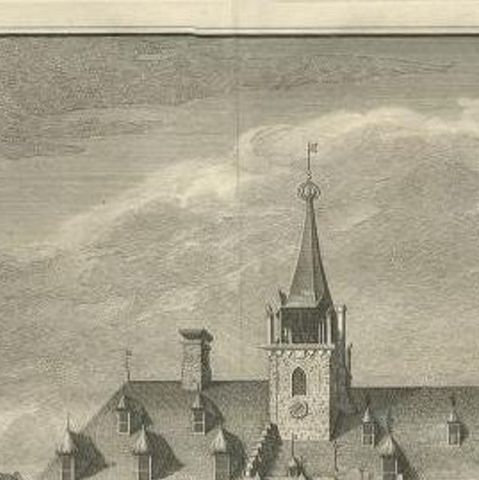 Antique Print of the City Hall of Gorinchem or Gorkum in The Netherlands, 1755, close-up 1