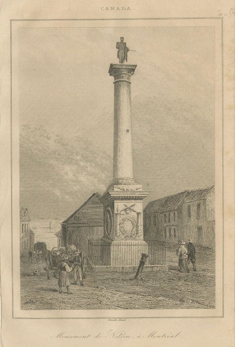 Antique Print of Nelson’s Monument in Montreal, 19th Century Canada Scene, close-up 3