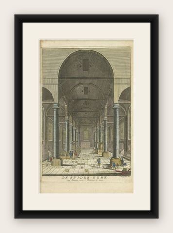 Antique Print of the Interior of the 'Zuiderkerk' by Goeree, 1765, shown framed