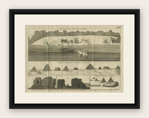 Views of Saqqara, Dahshur, and Thebes Pyramids with Ancient Babylon, c.1710, shown framed