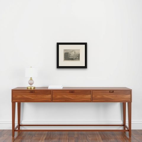 Original Steel Engraved View of the Duke of York Column in London, England, 1840, shown framed on a wall, true to size