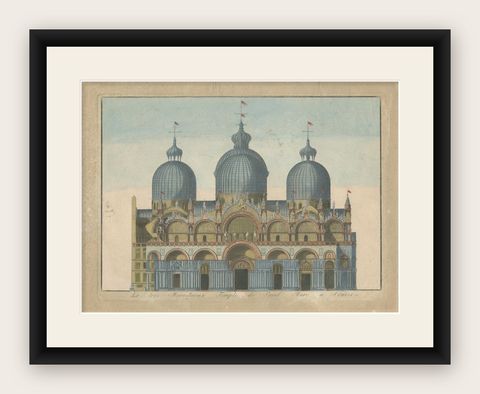 Antique Print of St Mark's Basilica in Venice 'c.1800', shown framed