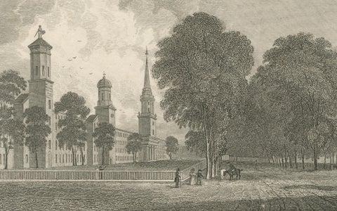 Antique Yale College & State House New Haven Connecticut, Meyer ca. 1850, close-up 6