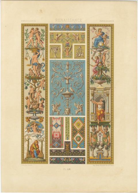 Renaissance Ornament Panel with Mythological Figures & Scrollwork, ca. 1869, view 2