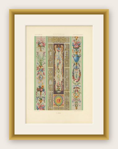 Pl. 97 Antique Print of 18th Century Ornaments by Racinet, 'circa 1890', shown framed
