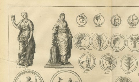 Roman Female Statues and Medallions, Montfaucon Antiquarian Engraving, 1721, close-up 6