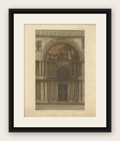 Pl. 7 Antique Print of the Portal of San Clemente of the Basilica of San Marco, shown framed